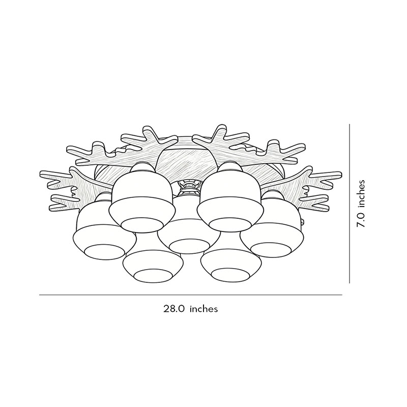 Dimensional drawing of a globe ceiling lamp 28.0inch*7.9inch.
