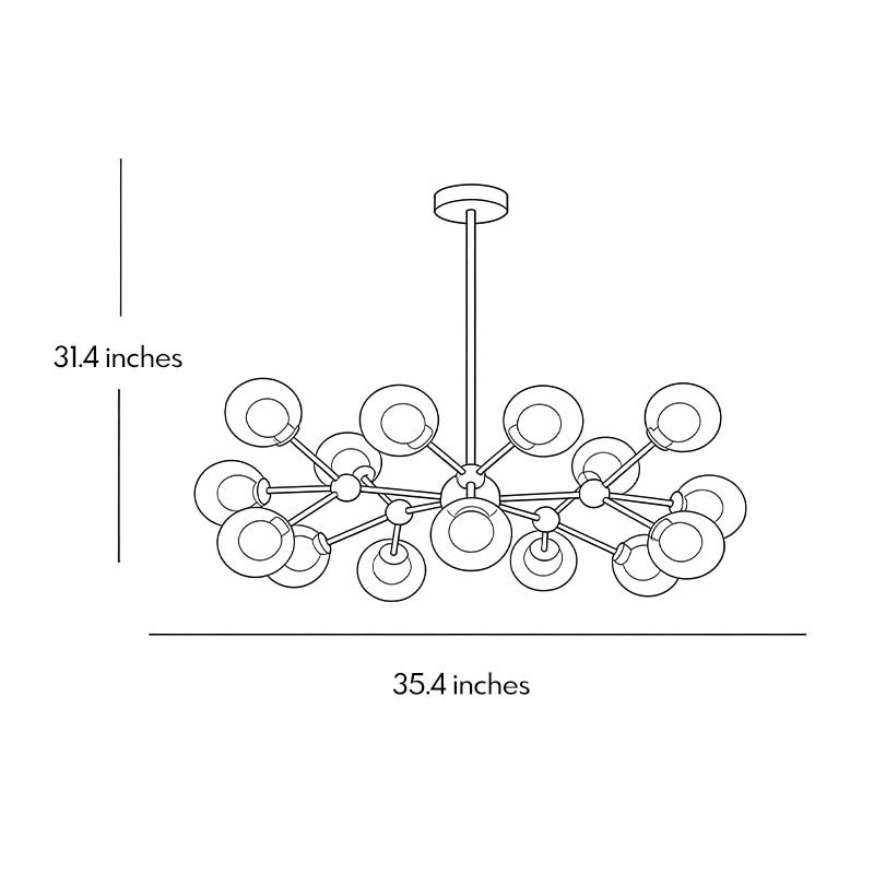 Dimensional drawing of the glass Sputnik light 31.4inch*35.4inch.