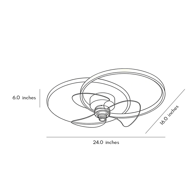Dimensional drawings for black and white ceiling fans with lights 6inch*24inch*16inch.