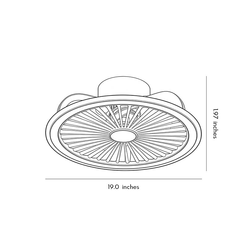 Dimensional drawing of a round ceiling fan with light 19.0inch * 1.97inch.