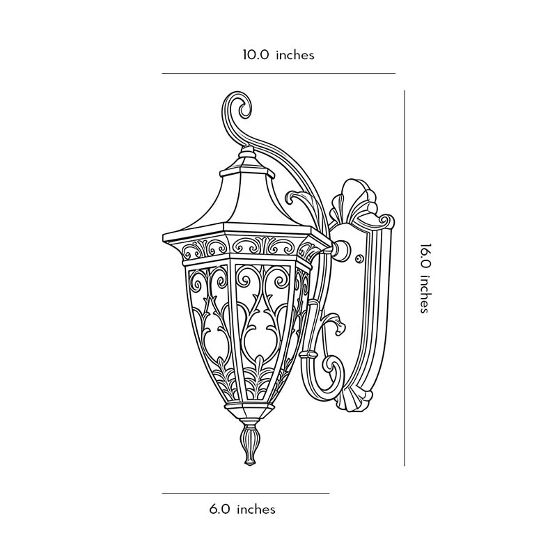 Product size diagram of wall sconce lantern.