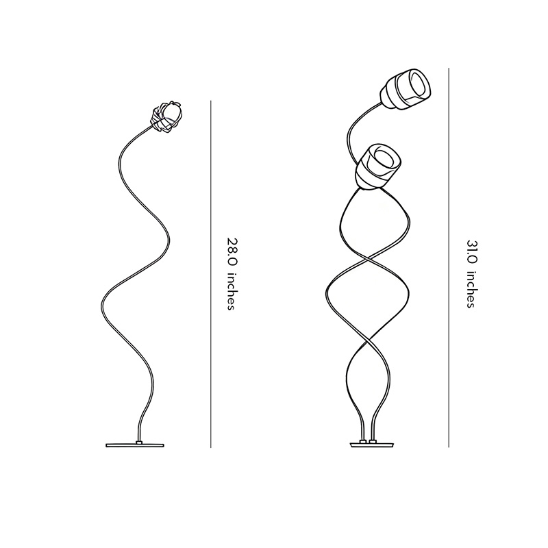 Dimensions of two Syphasera standing lamp products.