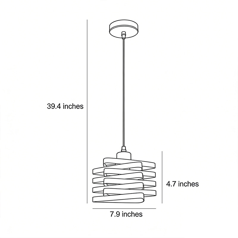 Dimensional drawing for the metal ribbon pendant light 39.4inch*7.9inch*4.7inch.