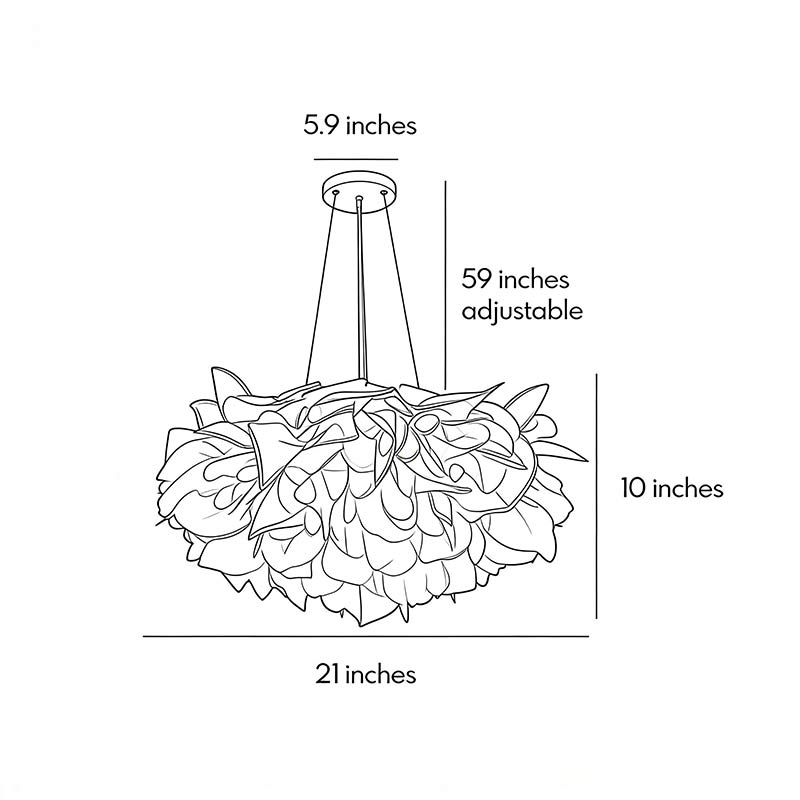 Dimensional drawing of the hanging petal light 21inch*10inch.