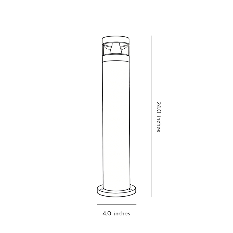Dimensional drawings for solar-powered LED bollard lights 4.0inch *24.0inch.