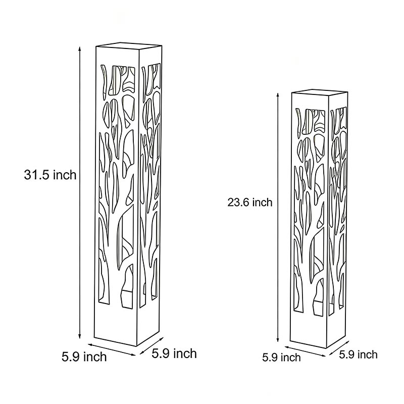 Dimensional drawings of two products from Hollow Outdoor Landscape Lighting.