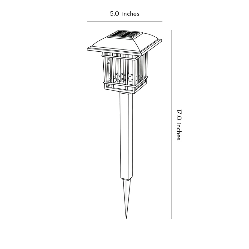 Dimensional drawings of solar outdoor lawn lights 17inch * 5inch.
