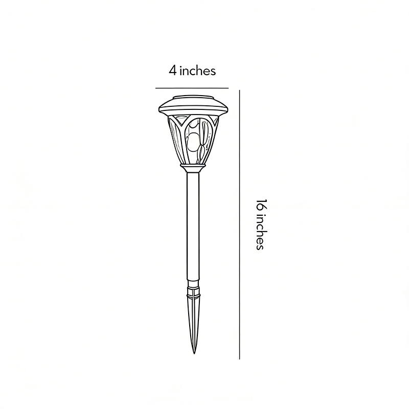 Dimensional drawing of a cheap solar lawn light product 4inch*16inch.