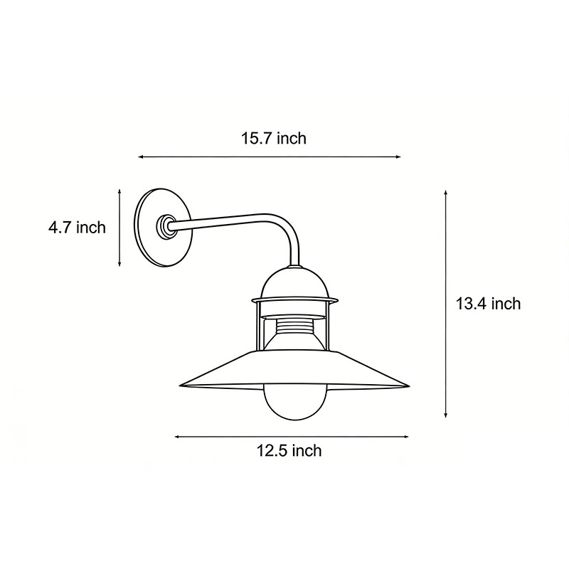 Dimensions of gooseneck wall light fixtures 12.5inch*13.4inch.