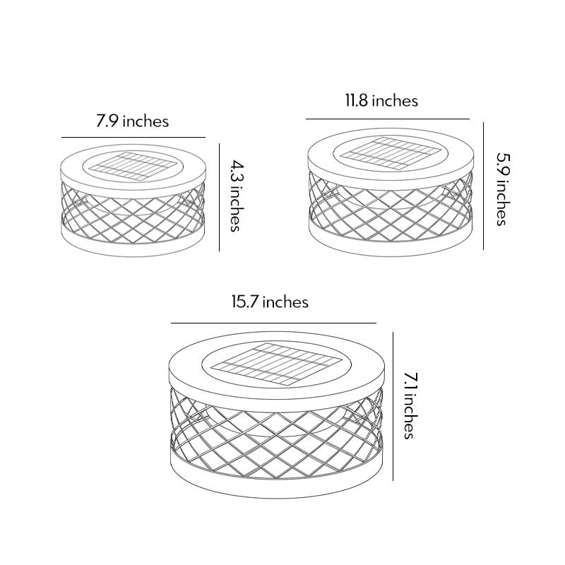 Dimensions of three different specifications of the solar cylinder pillar light.