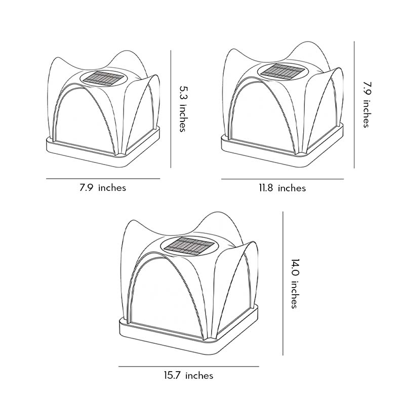 Dimensions of three different specifications of the solar light pillar.