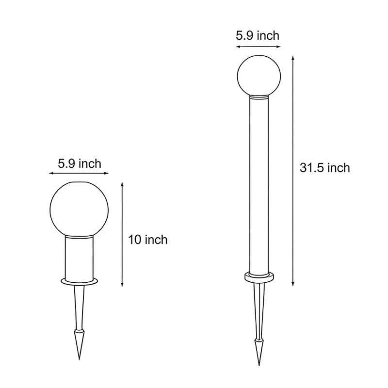 Dimensions of two different sizes of round bollard lights.