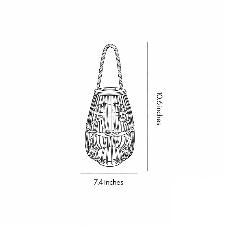 Product size chart for Rattan solar lanterns 7.4inch * 10.6inch.