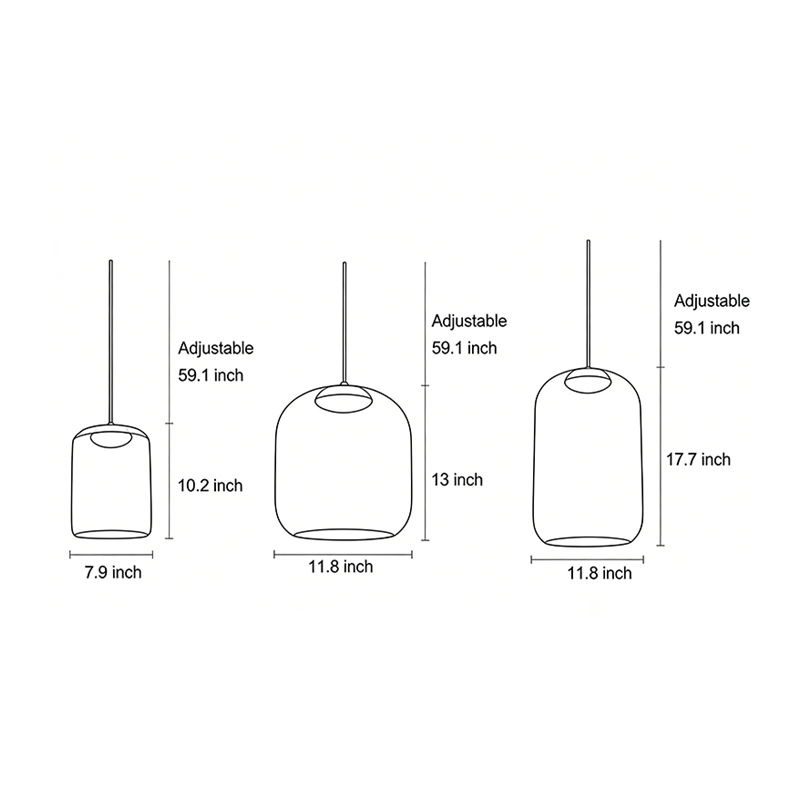 Size charts for three different sizes of Woven Hanging Lantern.