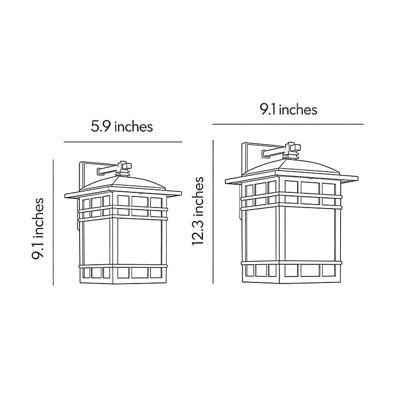 Dimensions of two different sizes of vintage wall lanterns.