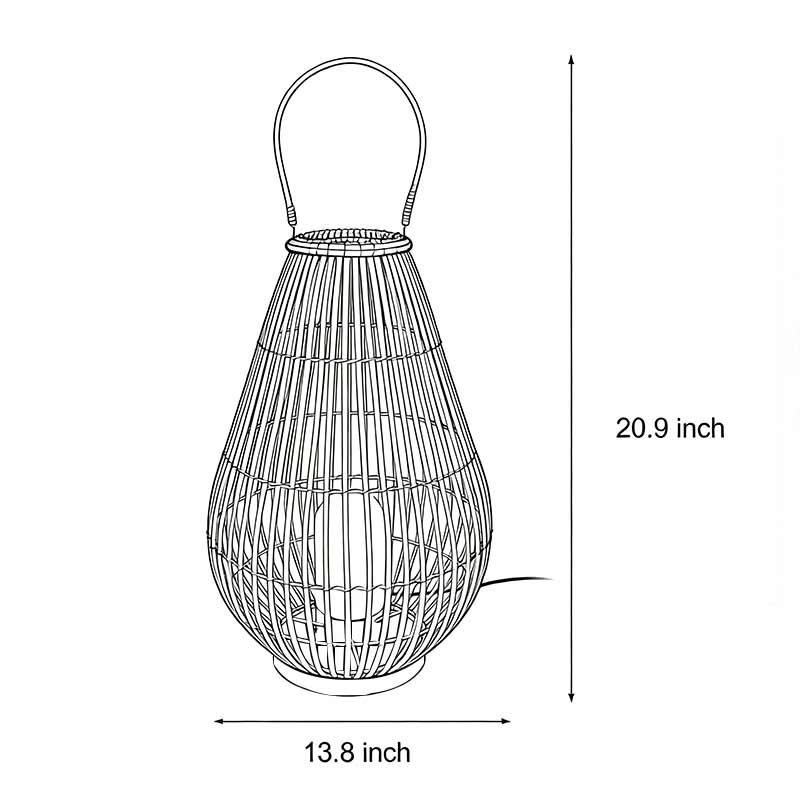 Dimensions of woven bamboo lantern 13.8inch * 20.9inch.