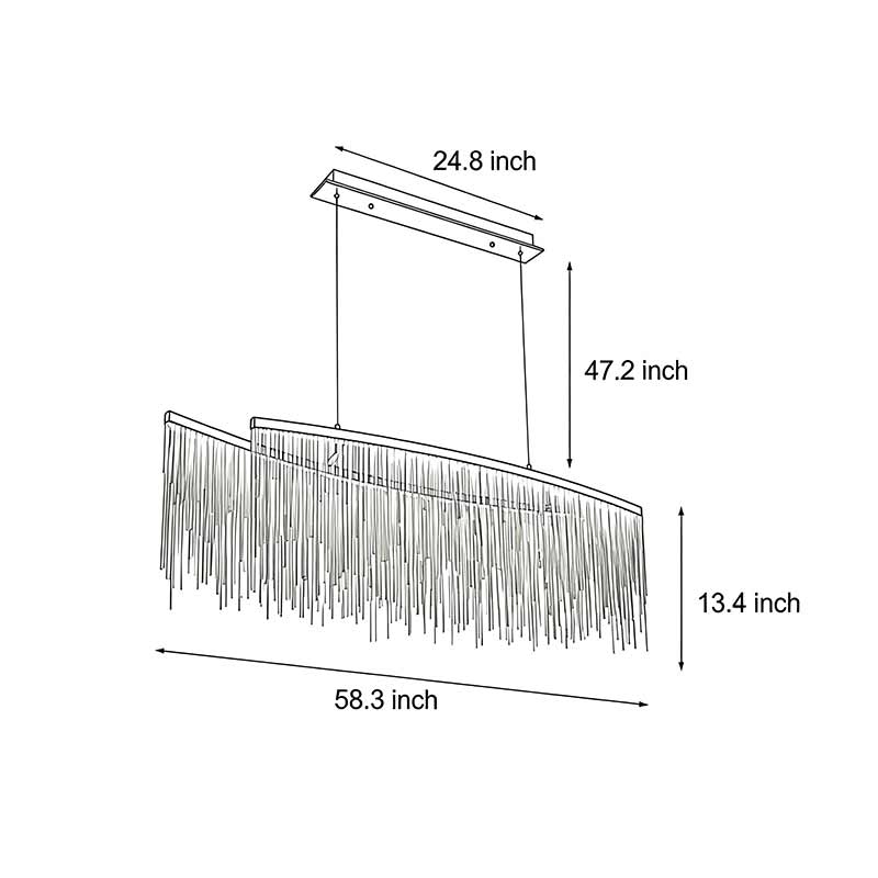 Dimension diagrams for chain tassel chandelier products 58.3inch * 13.4inch.