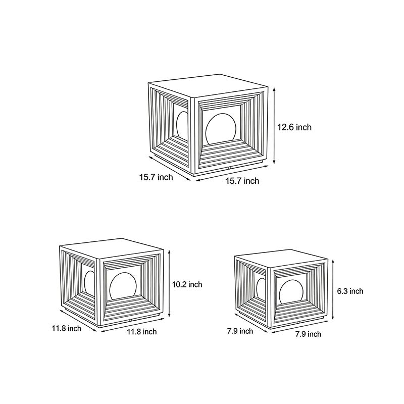 Dimensions of three different sizes of modern outdoor pillar lights.