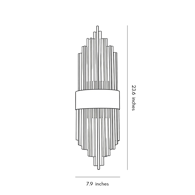 Product size diagrams for the Gold and Crystal Wall Sconces 7.9inch * 23.6inch.