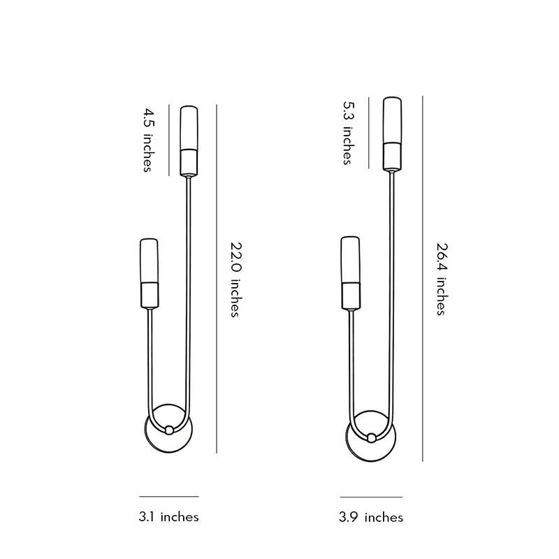 Product size diagrams for two specifications of the modern double-head wall sconce.