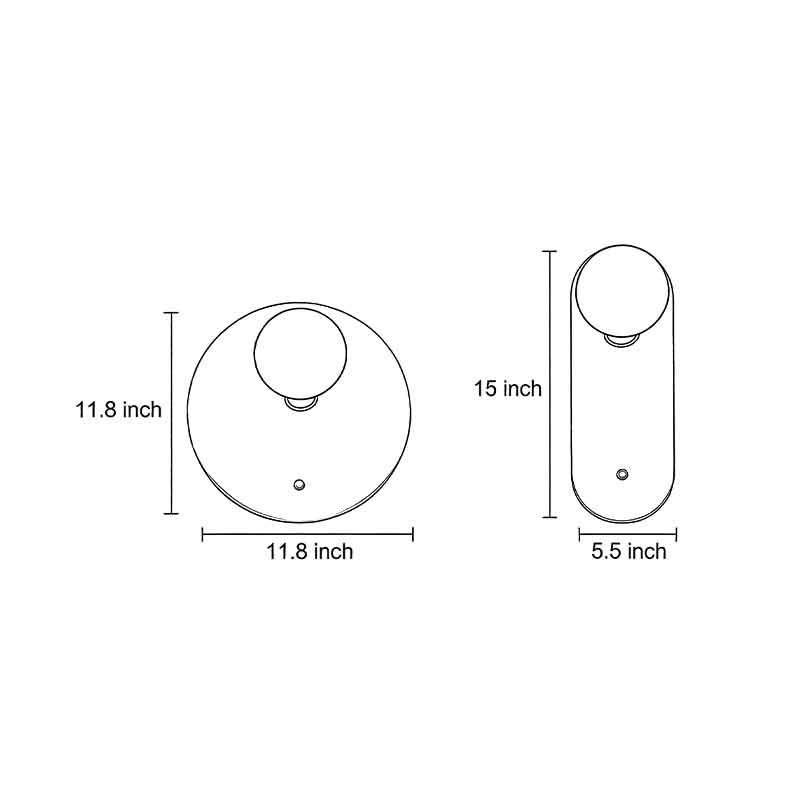 Product dimension diagrams for two specifications of the ball wall lamp.