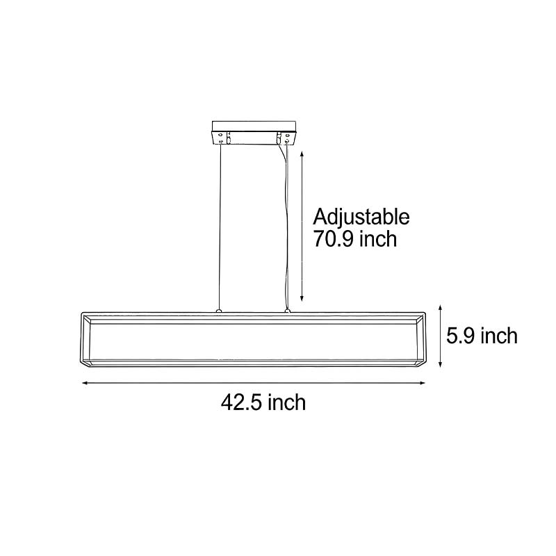 Product size diagram for the rectangular glass chandelier 42.5inch*5.9inch.