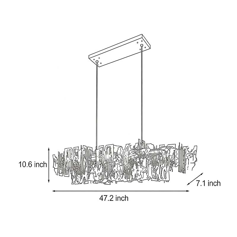 Product size charts for the modern art deco chandelier 47.2inch * 11.6inch * 7.1inch.