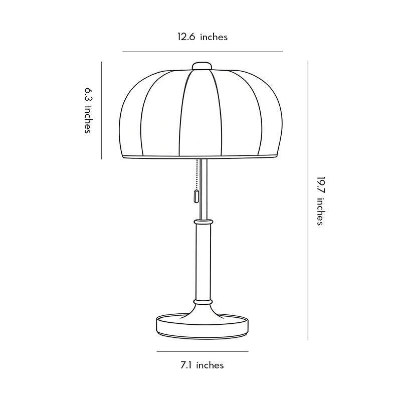 Product specification diagram for the fabric table lamp 7.1inch * 19.7inch *6.3inch *12.6inch.