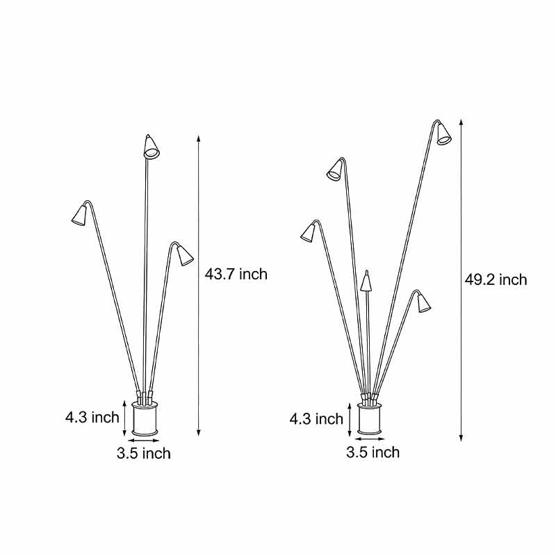 Product size diagrams for two specifications of bellflower lights.
