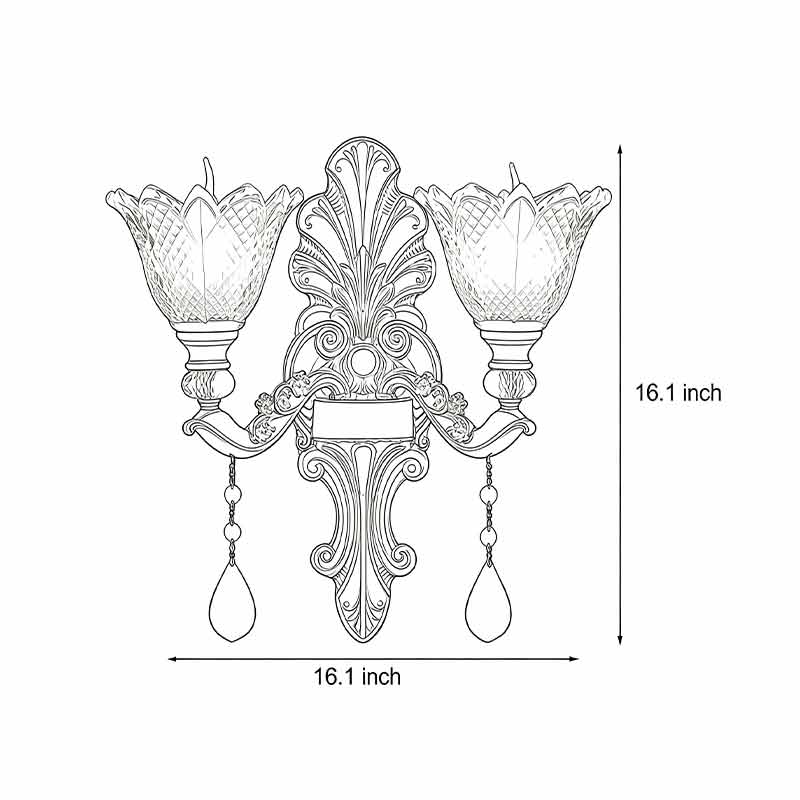 Product specification diagram for the double lamp wall light 16.1inch * 16.1inch.