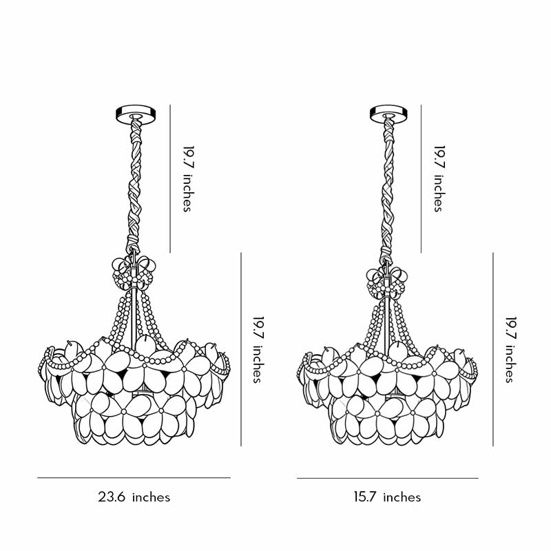 Product size charts for the Pearl Flower Chandelier.