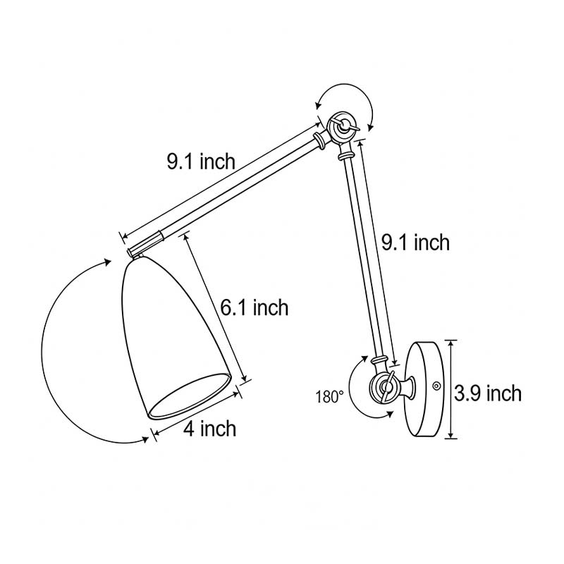 Product specification diagram for Folding Wall Light 4inch * 6.1inch.