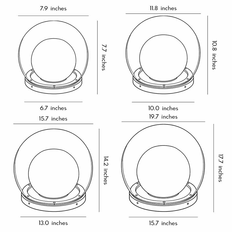 Product dimension diagrams for four specifications of Global pillar lights.