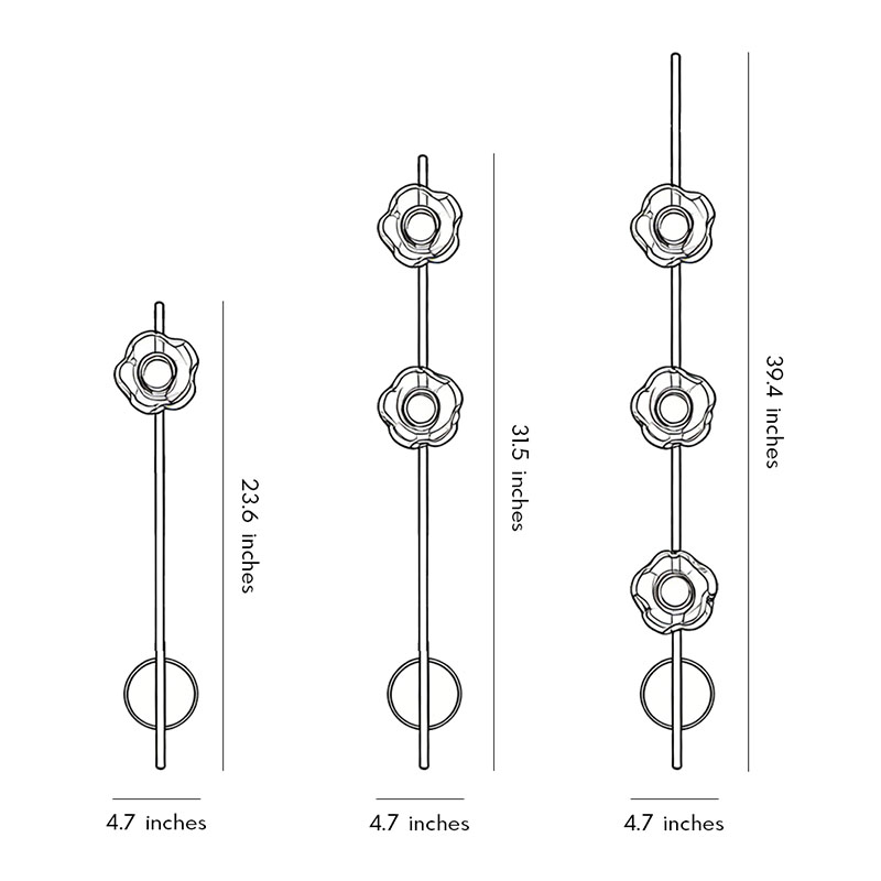 Dimension diagrams for three specifications of indoor wall-mounted lights.