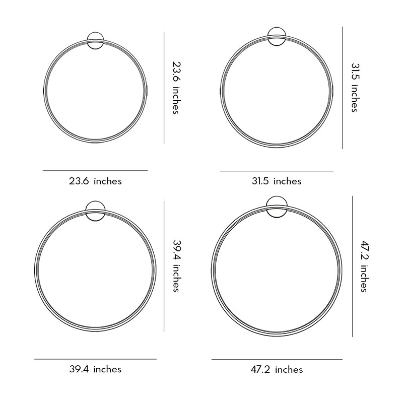 Size diagrams for four specifications of ring wall lamps.