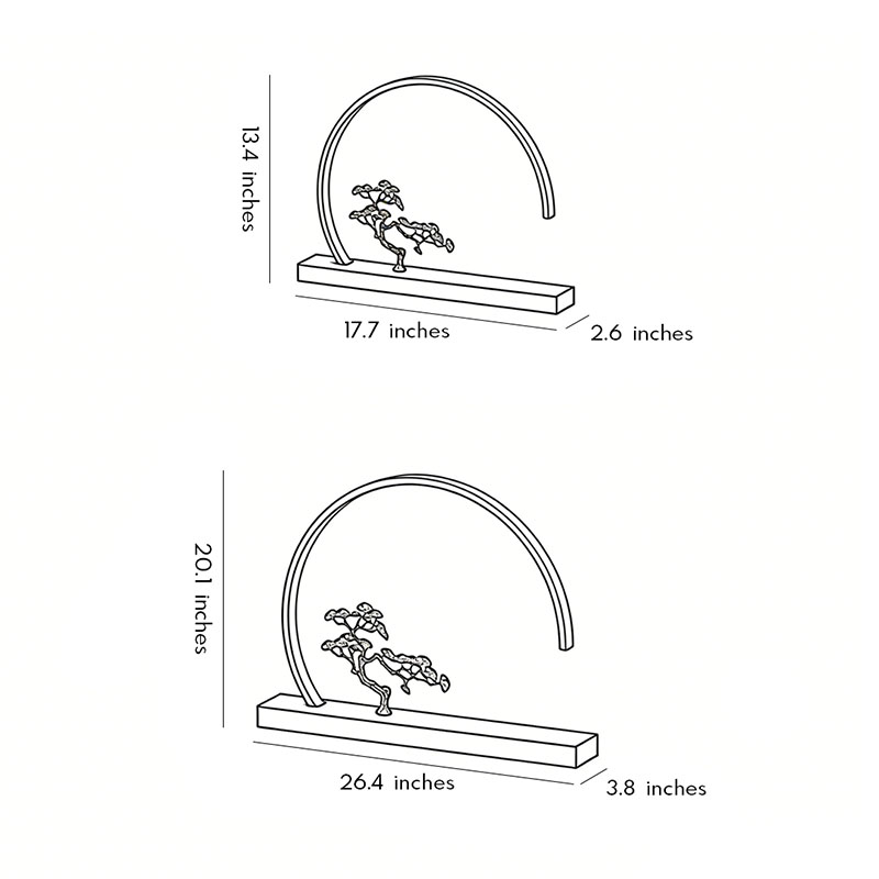 Product size diagrams for two specifications of the Chinese Greeting Pine Outdoor Wall Light.