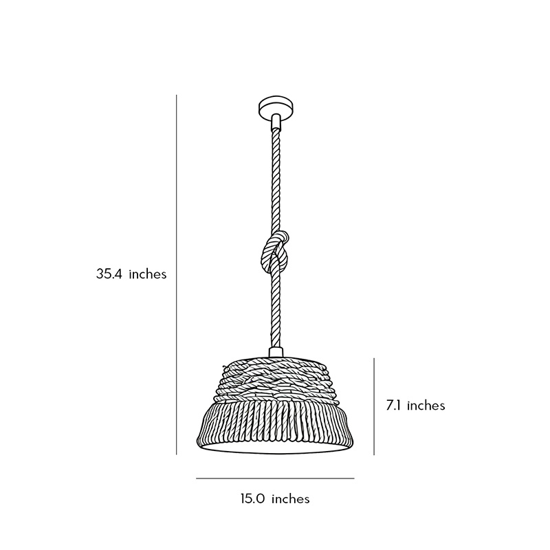 Product specification diagram for rope pendant lights 15inch * 7.1inch .