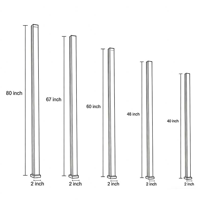Product size diagrams for five specifications of black linear wall sconces.