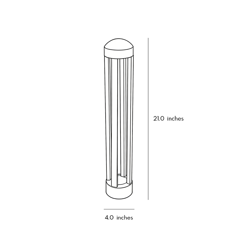 Product size diagrams for landscape bollard lights 21.0inch *4.0inch.