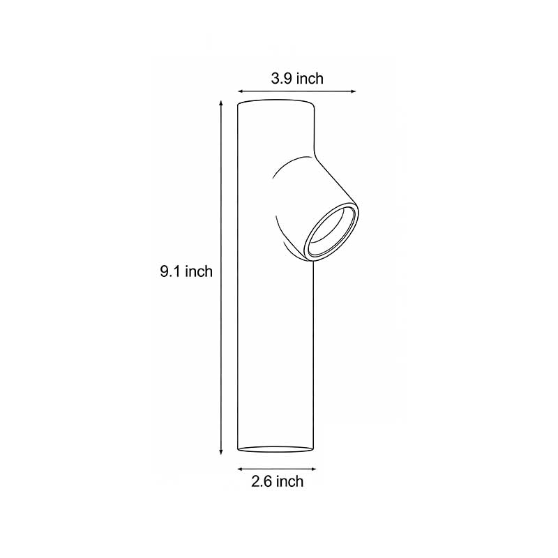 Product size diagrams for outside wall spot lights 2.6inch *9.1inch *3.9inch.