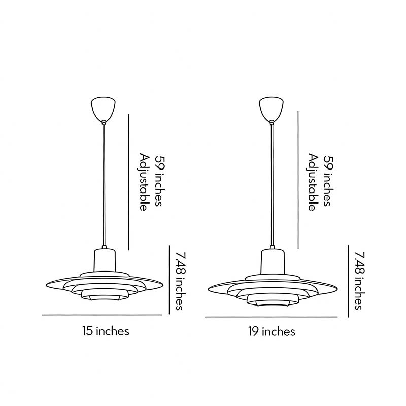 Size charts for two sizes of Saucer pendant light.