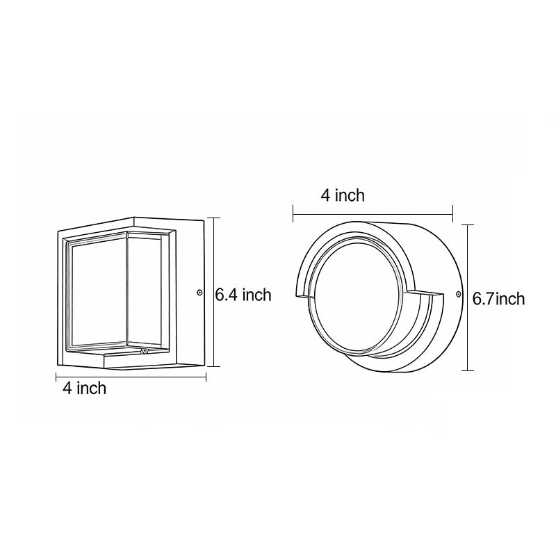 Product dimension diagrams for two sizes of geometric outdoor sconces.