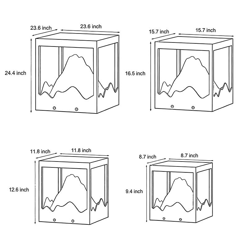Size charts for four sizes of decorate pillar light.