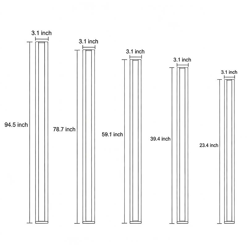 Five sizes of gate wall light specifications.