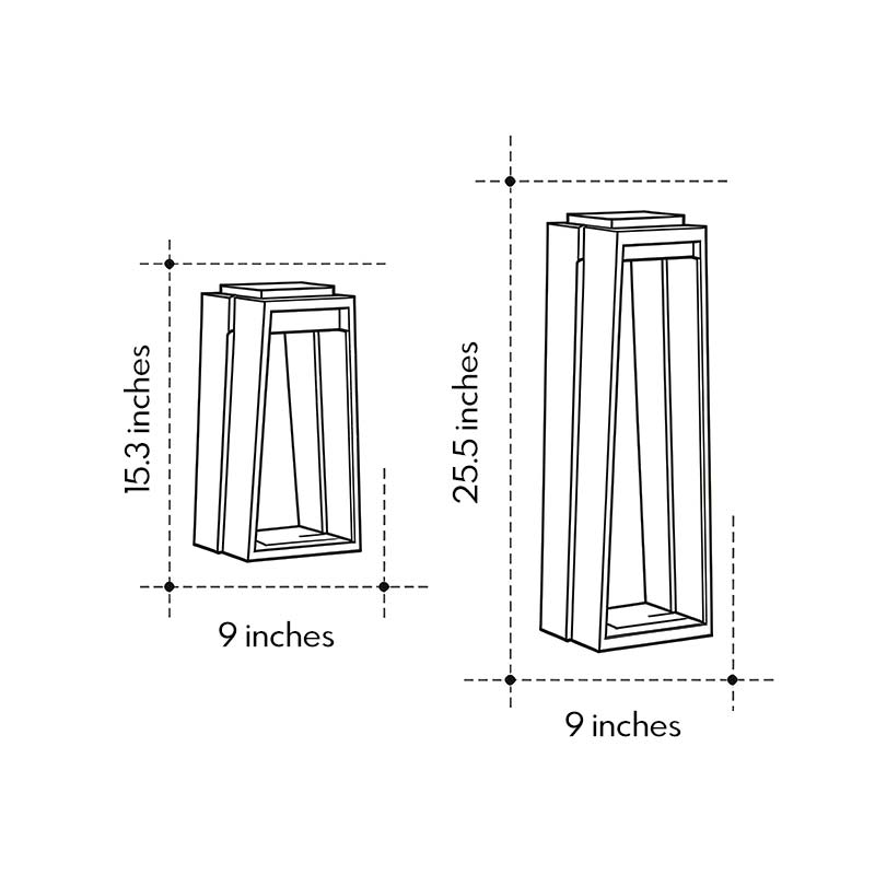 Size diagrams for two specifications of waterproof solar deck lights.