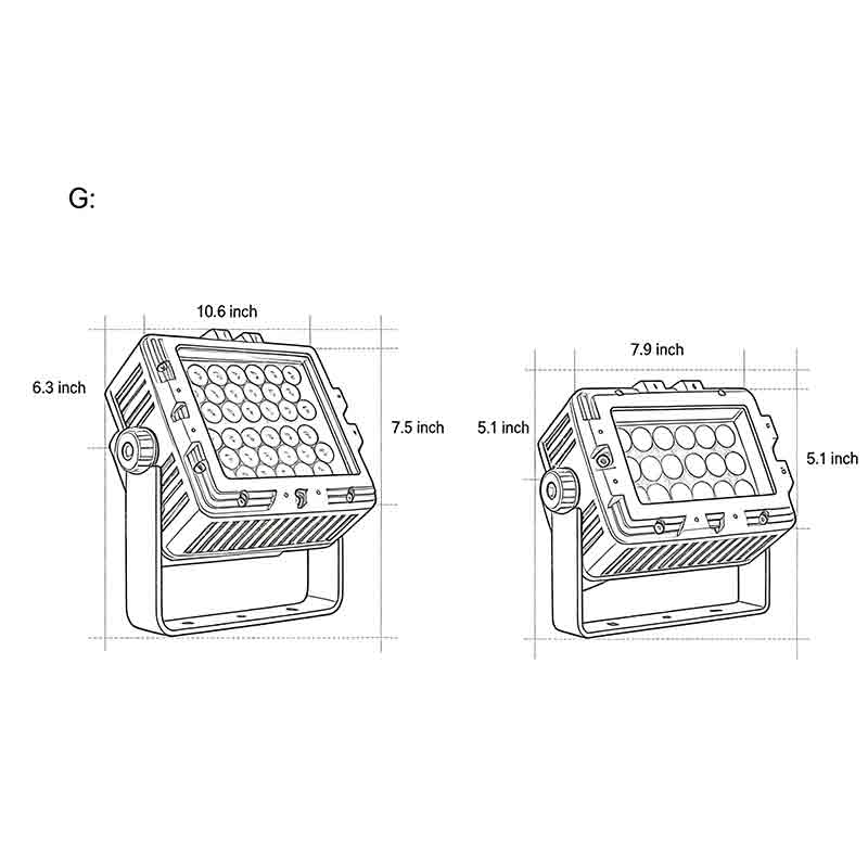 Product size charts for two Tree Spotlight models.