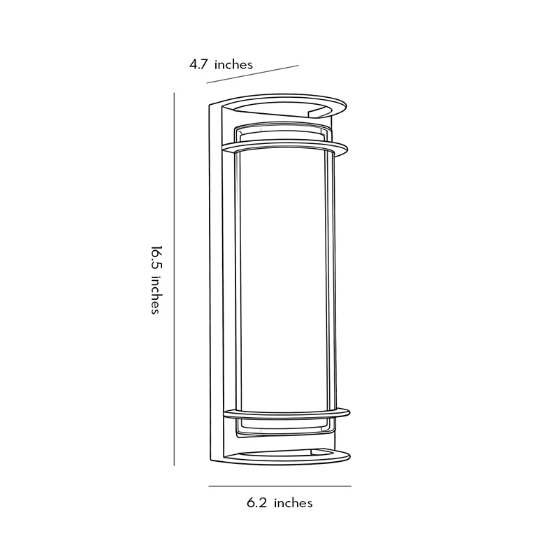 Product size charts for outdoor led light fixtures/wall mounts 6.2inch * 16.5inch * 4.7inch.