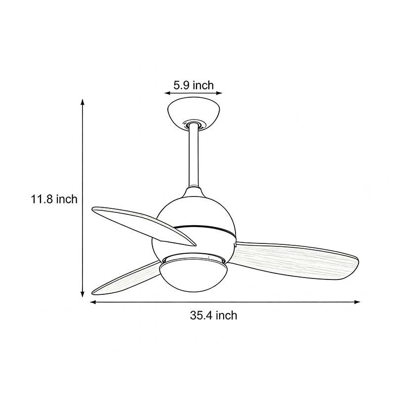 Product size charts for wooden blade ceiling fan with light 35.4inch * 11.8inch.