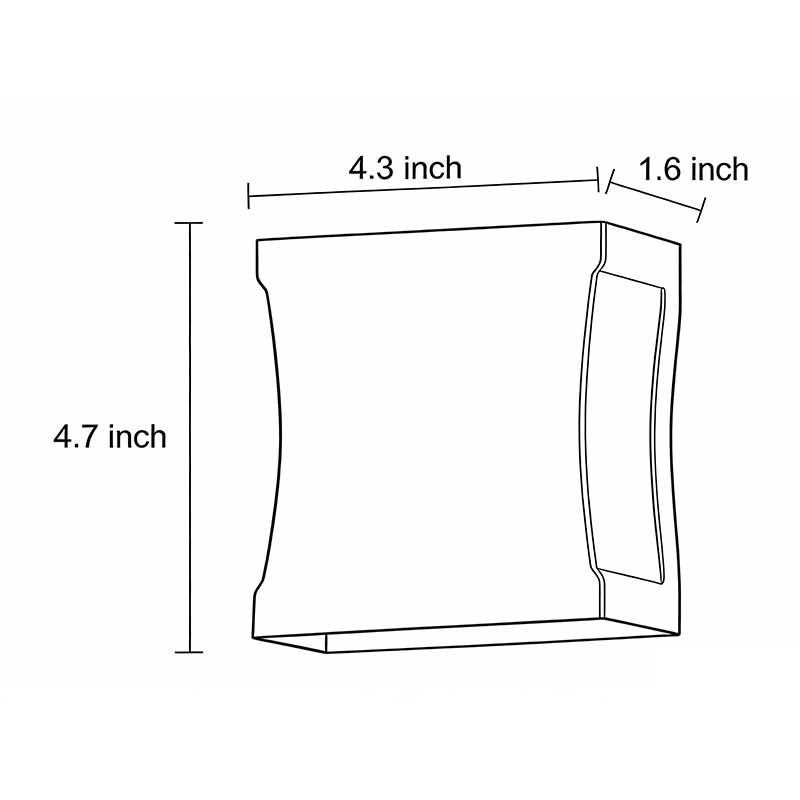 Product size chart for black wall lights 4.7inch * 4.3inch *1.6inch.