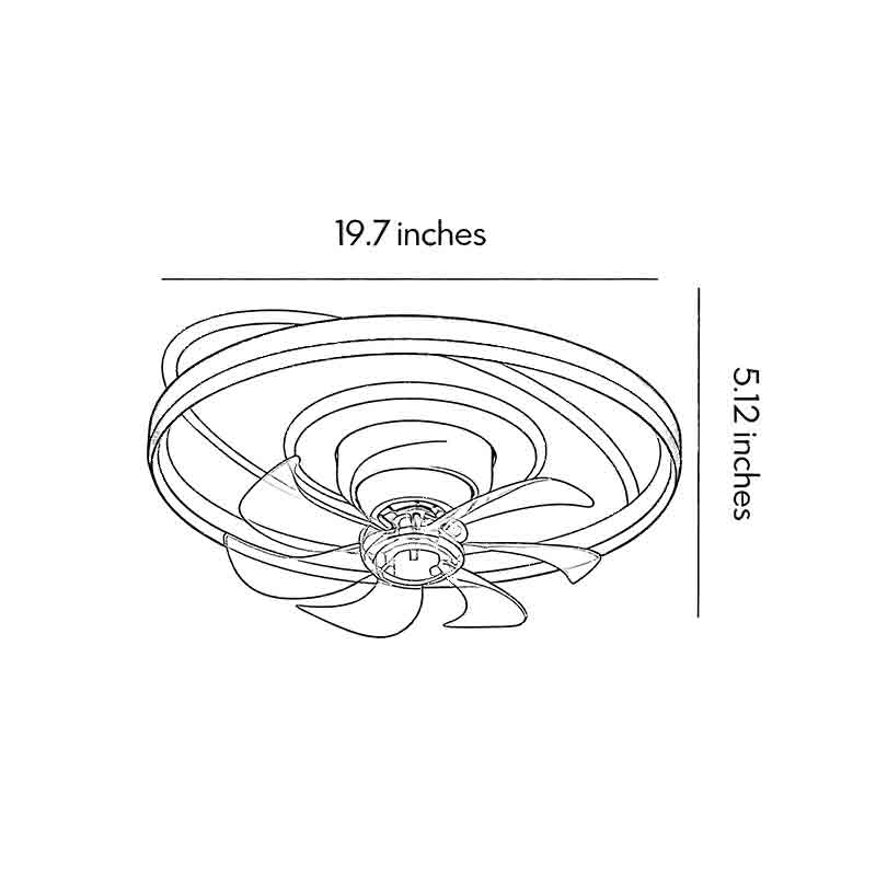 Product size diagrams for flush-mounted ceiling fans with lights 5.12inch * 19.7inch.